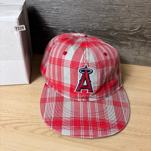 Anaheim Angels Hat Cap Strap Back Red Gray Plaid MLB Baseball Adjustable - Picture 9 of 9